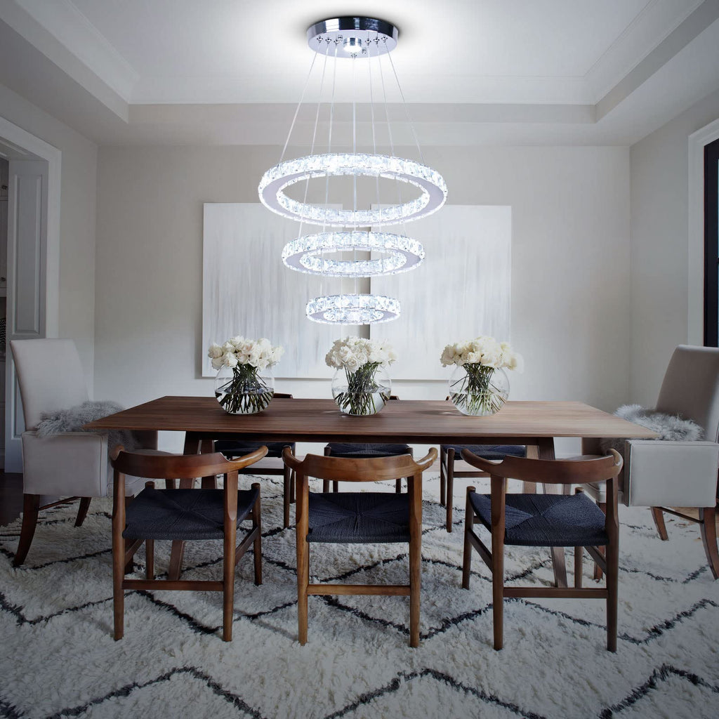 3-Ring Crystal Chandelier Adjustable 3CCT LED Pendant