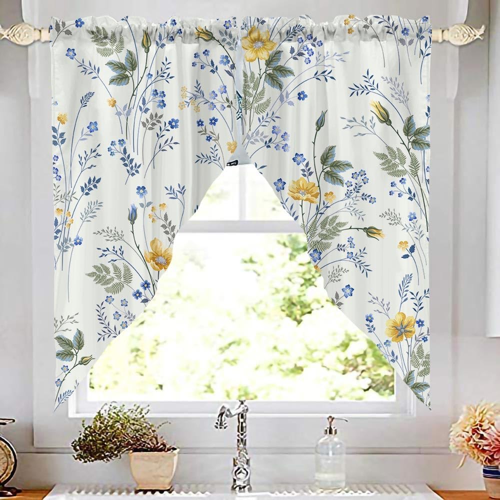 Swag Valances Curtains Floral Leaves Rod Pocket Window Curtains Decor - 2 Panels