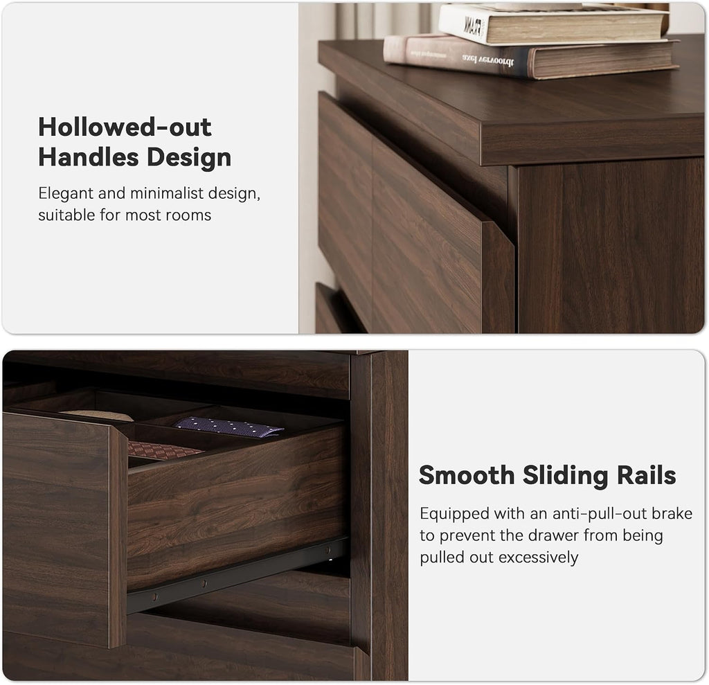 Brown Tall 8 Drawer Dresser ,Dressers & Chests of Drawers with Jewelry Storage,Wood Storage Dresser with Deep Drawers