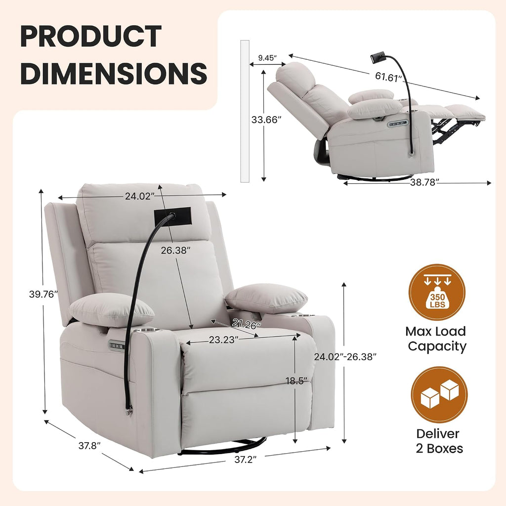 Rocking Chair Nursery with Adjustable Armrests,Power Recliner Chair, Beige | Glider Rocker with Adjustable Headrest
