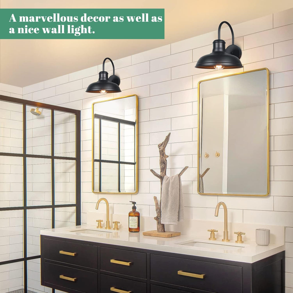 11" Outdoor Wall Lights, 2-Pack Black Wall Sconces Farmhouse Gooseneck Barn Lights for Porch