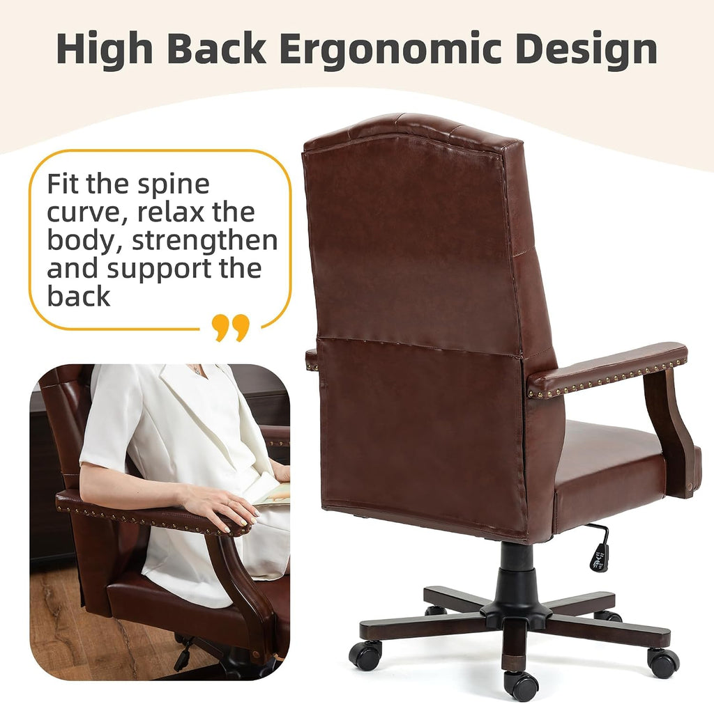 Executive Office Chair, High Back Computer Chair with Upholstered Backrest Vinage Farmhouse Retro Style, Faux Leather