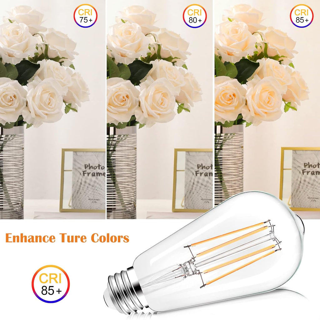 LED Light Bulbs Dimmable Vintage Edison Bulb, E26 LED Bulb 60W Equivalent 720 Lumens, Warm White 2700K, ST58 Antique (Pack Of 4)