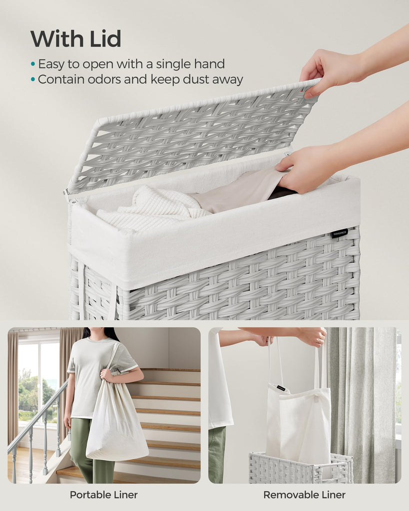 Laundry Hamper with Lid, 14.5 Gal (55 L) Synthetic Rattan,Foldable