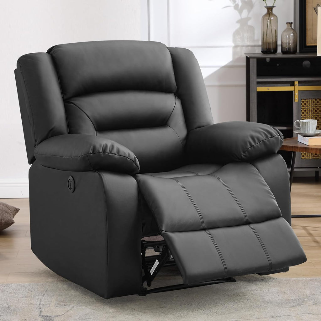 Classic Power Recliner Chair, Faux Leather Oversized Electric Overstuffed Reclining Chair with Soft Cushion and Back