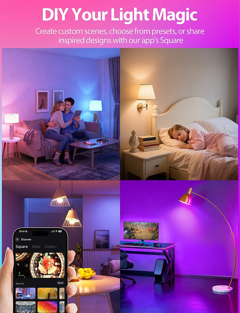 Smart Light Bulbs, Color Changing Light Bulb, Work with Alexa & Google Assistant, RGBWW A19 LED Light Bulbs Dimmable