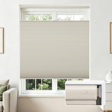 No Drill Blackout Cordless Cellular Shades, 31" W x 64" H, Beige