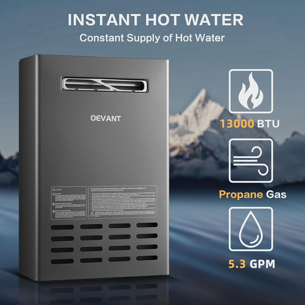 Outdoor Tankless Water Heater, 130, 000 BTU/5.3 GPM Propane Instant Hot Water Heater with CSA Certified＆Smart