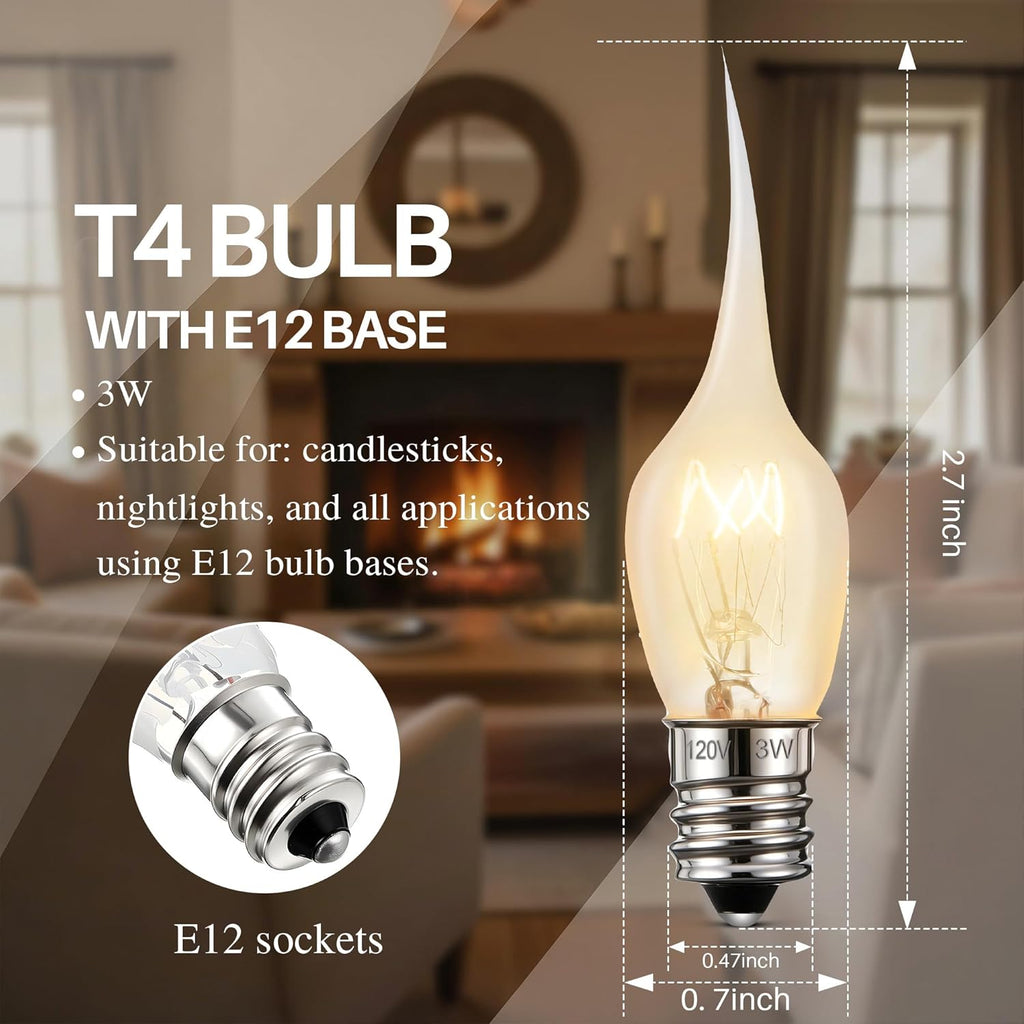 6 Pack Mini Silicone Dipped Candle Light Bulbs, 3 Watt E12 Candelabra Base, 2700K Warm Yellow Flame Tip Decorative