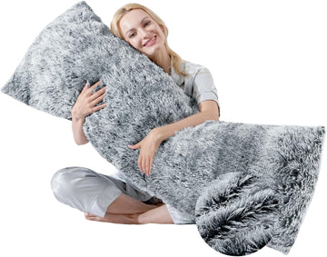 Fluffy Full Body Pillow, Long Pillow for Sleeping,Dark Gray 20x54 | Large pillow, Removable Cover and Filling with