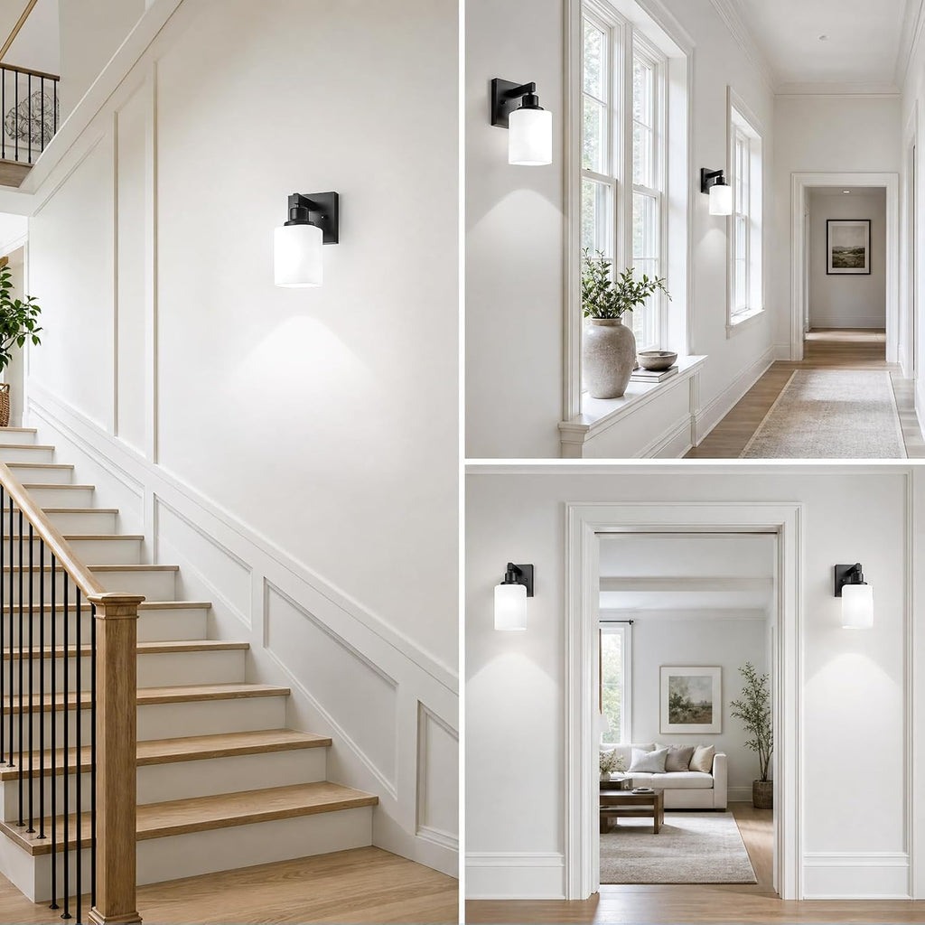 Set of 2 Wall Sconces , Black Bathroom Vanity Light,Modern Wall Sconces Indoor with Square Frosted Glass,Farmhouse