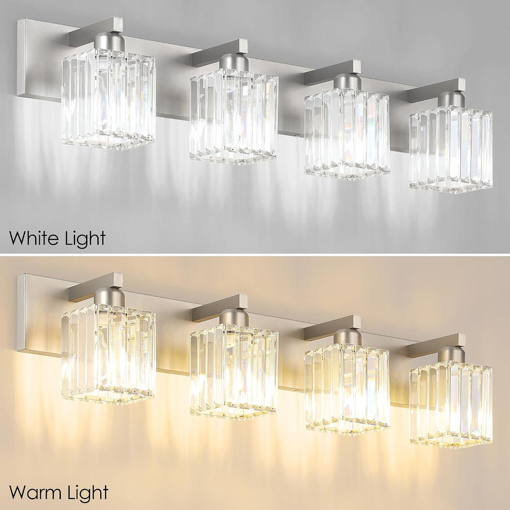 Brushed Nickel Bathroom Lighting Fixtures 4 Light Crystal Modern Bathroom Vanity Light (Exclude Bulb)