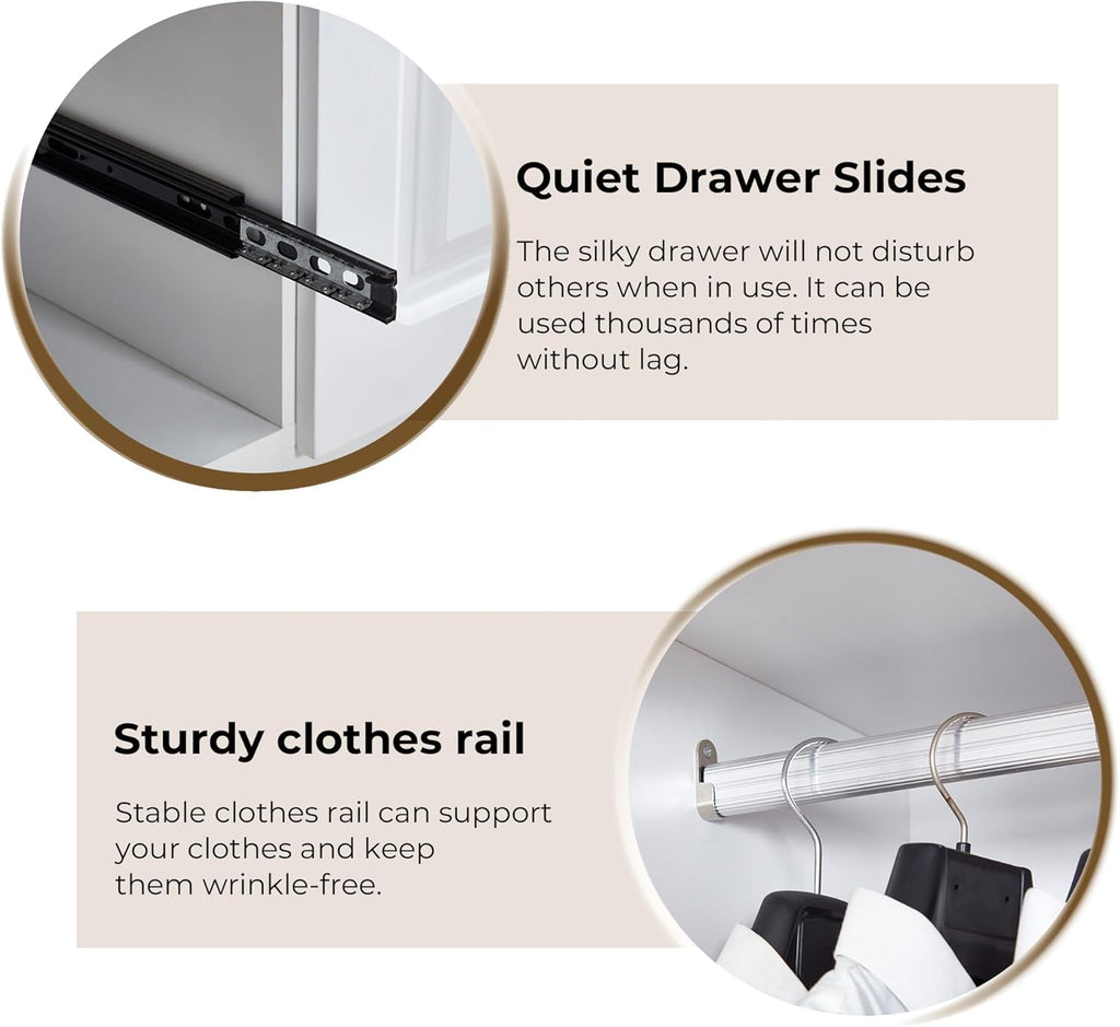 Large Capacity Wardrobe Closet with 2 Drawers White | Spacious Storage Cabinet Organizer , White Armoire Fits Most