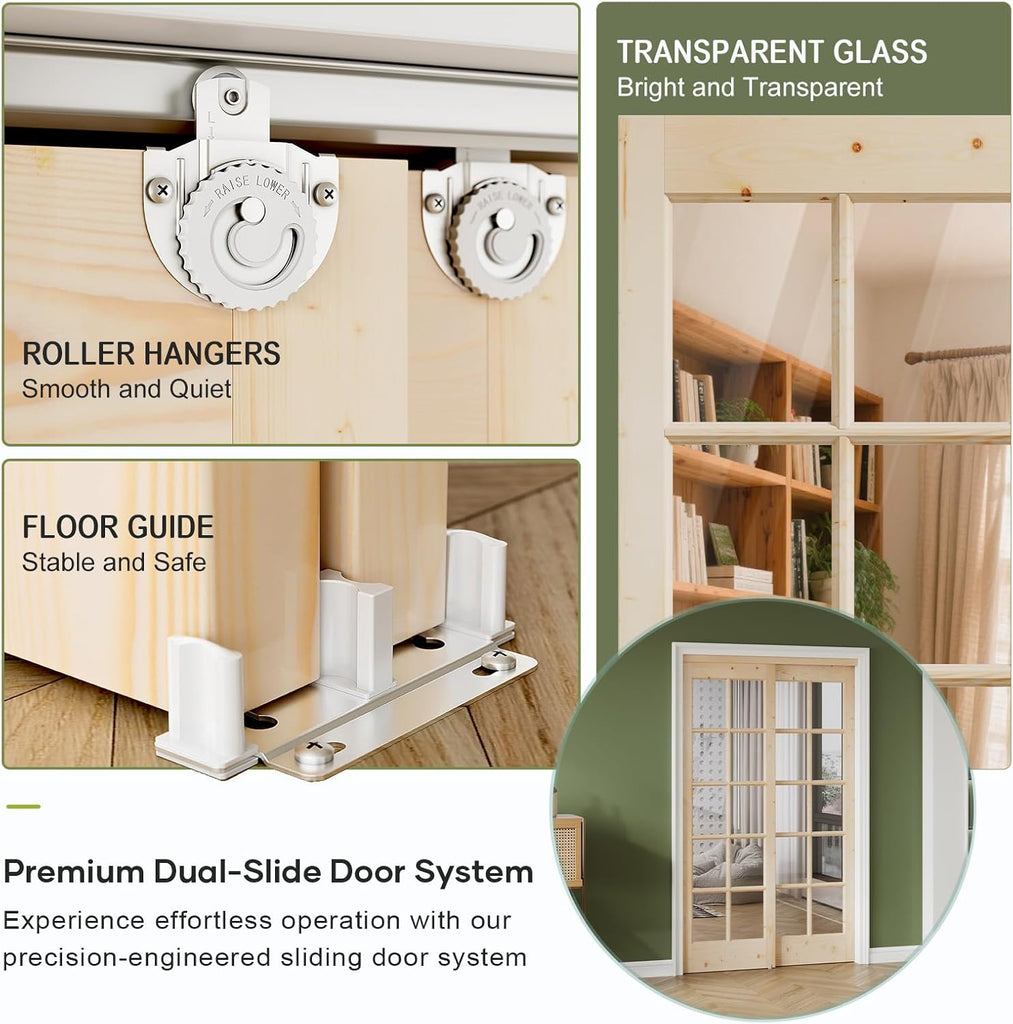 Preassembled Sliding Closet Door 60in x 80in (Double 31in), Spruce Wood Barn Door Slab with Bypass H