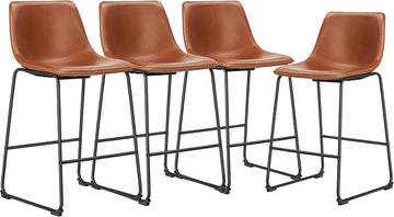 26 Inch Counter Height Bar Stools Set of 4, Modern Faux Leather High Barstools with Back and Metal Leg, Bar Chairs