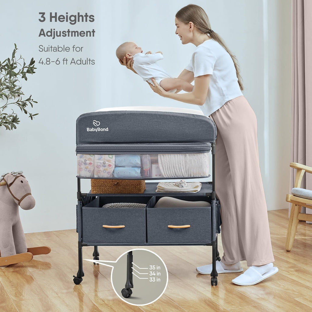 Portable Baby Changing Table with 2 Storage Baskets (Grey) | Large Storage Foldable Changing Table for Infant and