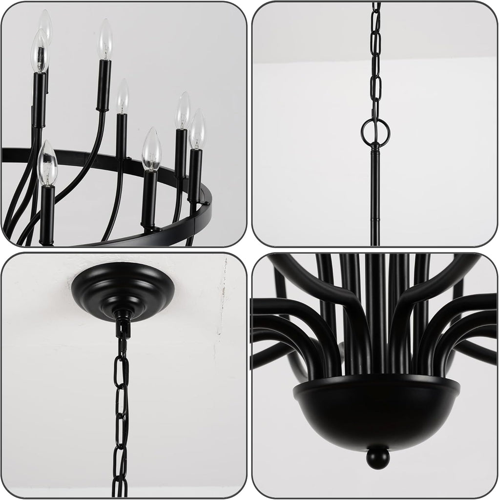 Black Chandelier 18-Light Industrial Iron Candle Chandelier Modern Suspended Farmhouse Chandeliers Pendant Light Fixtures for Dining Room Bedroom Living Room Kitchen Island Foyer E12 Bulb