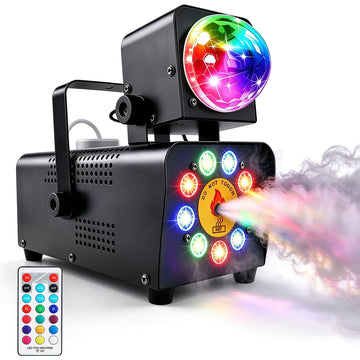 Fog Machine with Disco Lights, 16 Colorful LED Smoke Machine, Wireless Remote Control for Indoor Outdoor Parties