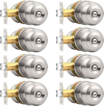 Privacy Door Knobs Brushed Nickel Finish, Interior Keyless Door Knobs Locks , 8 Pack