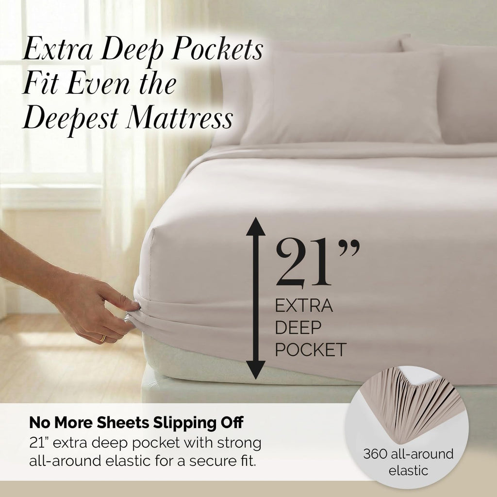 6 Piece Full Sheets Set 21 Inch Extra Deep Pocket Bed Sheets - Soft Microfiber Pet Hair Resistant Bedding Hotel