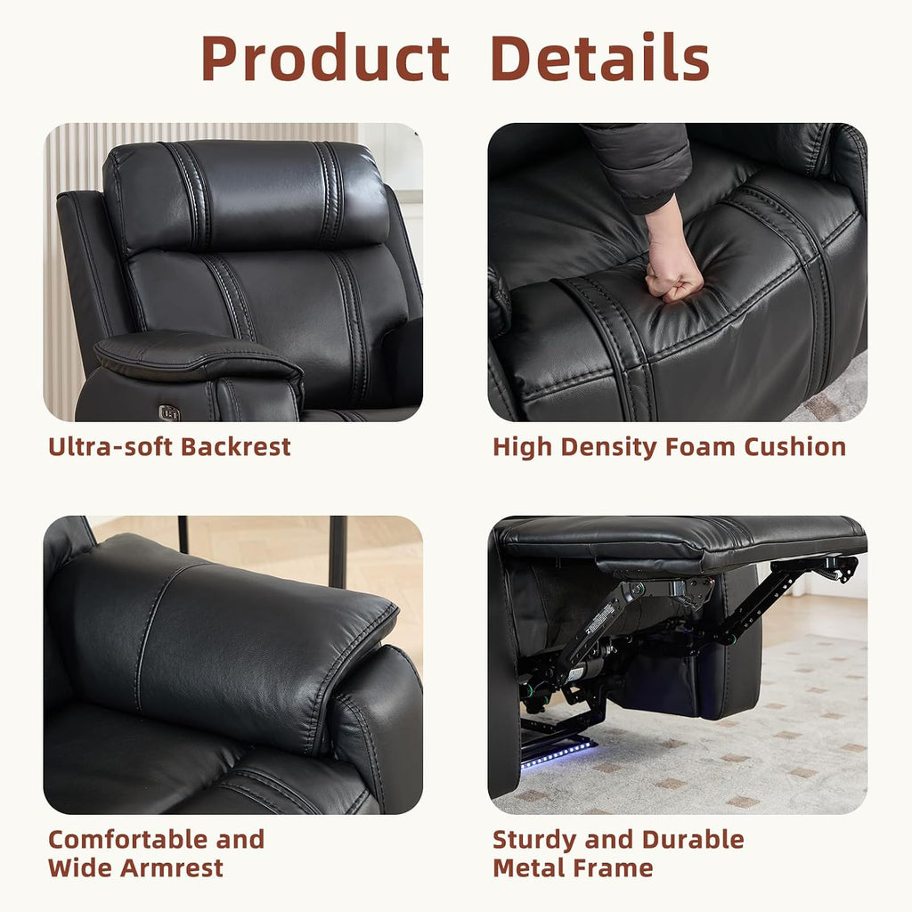 Power Recliner Chairs for Adults, Leather Recliner Chair with Ambient Lighting, Electric Reclining Sofa Couch Set
