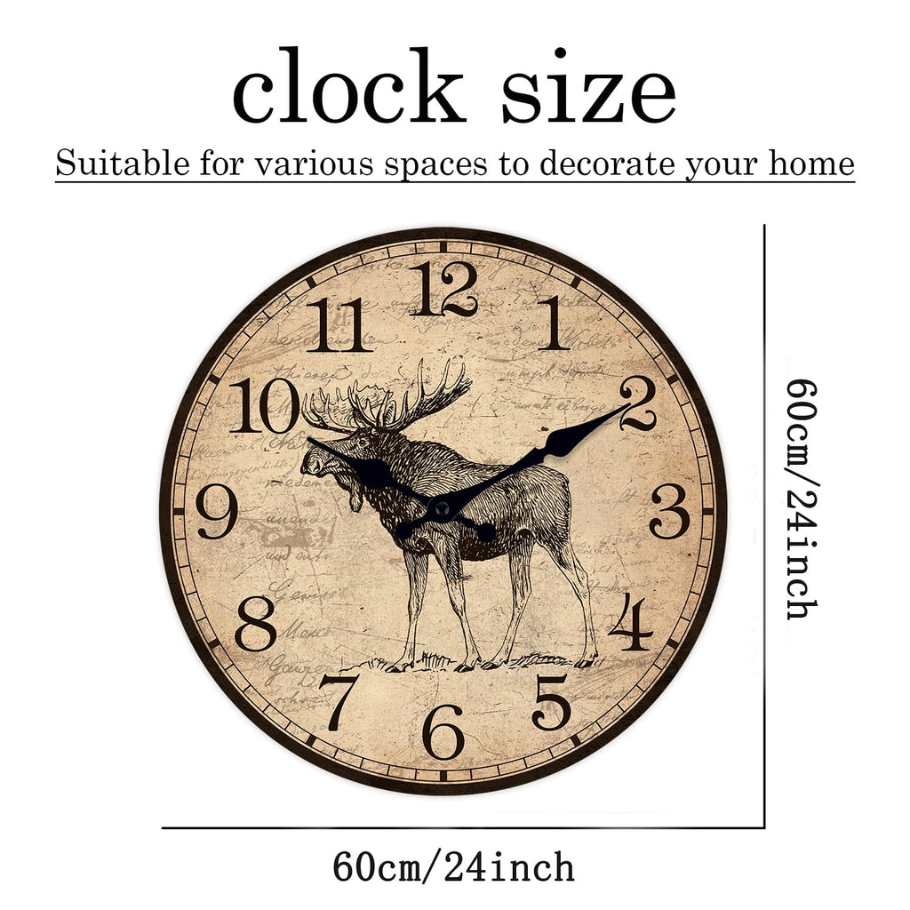 Farmhouse Moose Wall Clock 24 Inch Silent