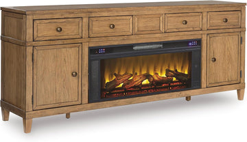 81" TV Stand with Electric Fireplace for TVs up to 93", Light Brown