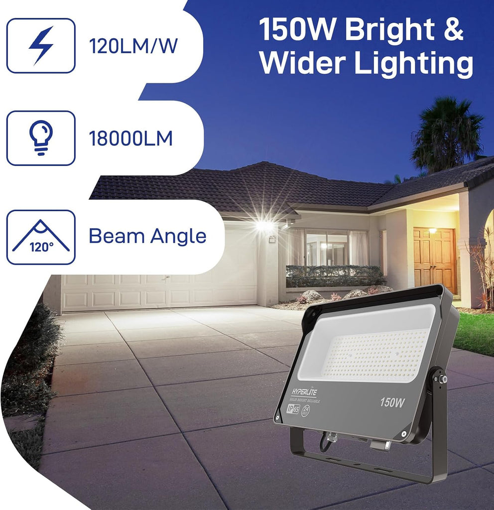Flood Light Outdoor 150W 2Pack, LED Security Flood Lights with Dusk to Dawn Photocell, 5000K Daylight IP65 Waterproof
