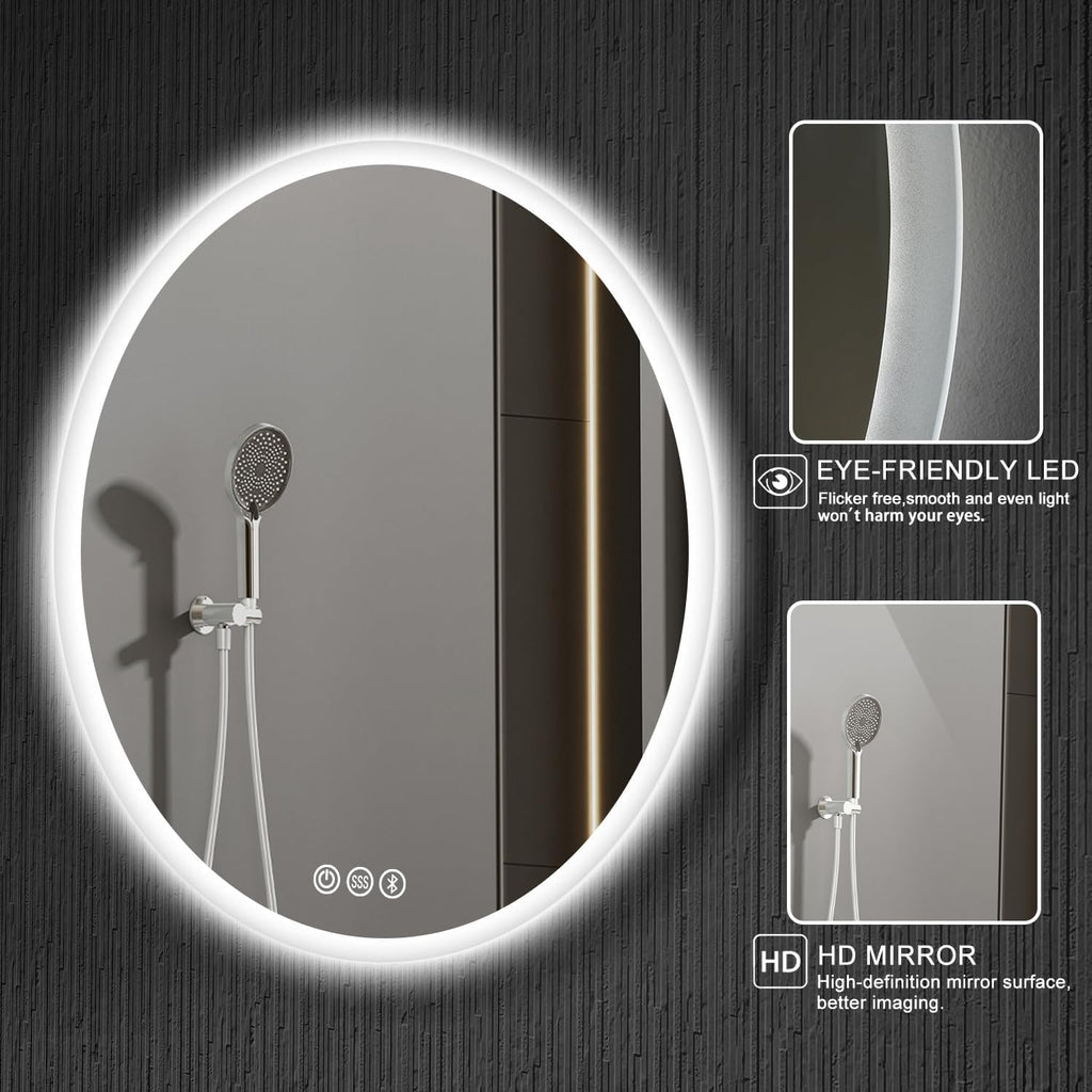 S·BAGNO 36’’ Round LED Bathroom Mirror with Lights, Backlit and Front Lighted, Anti-Fog Wall-Mounted Vanity