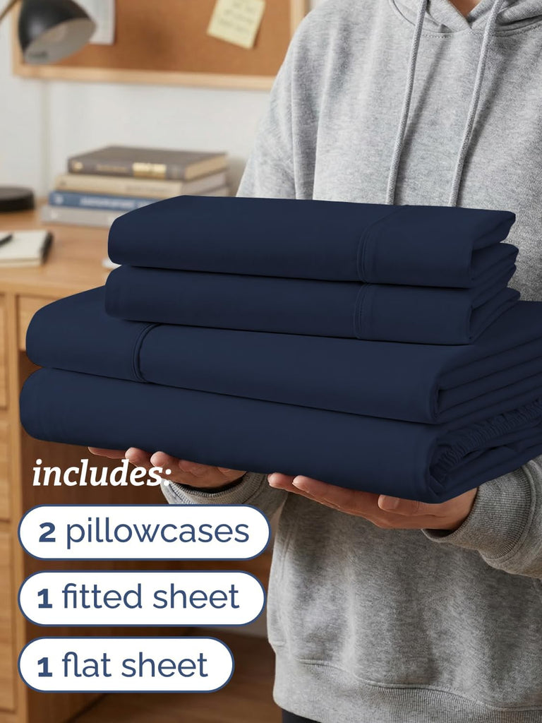Queen 6 Piece Bed Sheet Set - Soft, Breathable & Cooling Sheets - Navy Blue