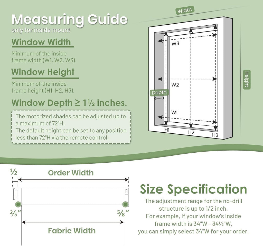 No Drill Motorized Blinds with Remote, White,23" W x 72" H