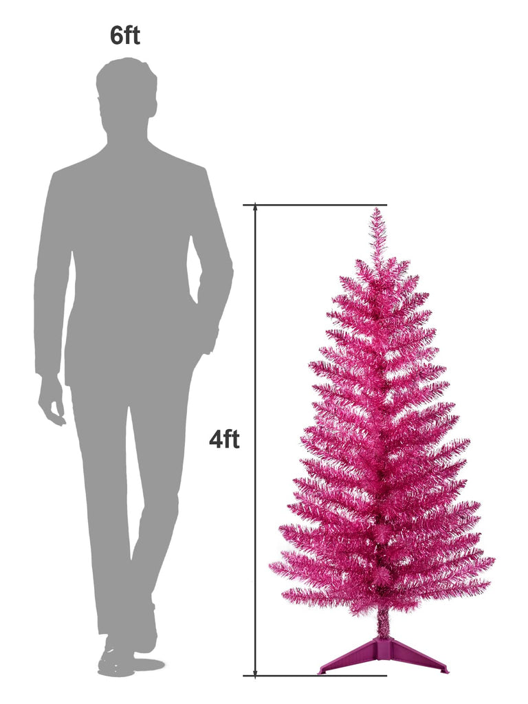 4ft Pre-Lit Pink Christmas Tree, 122 Tips, 50 String Lights