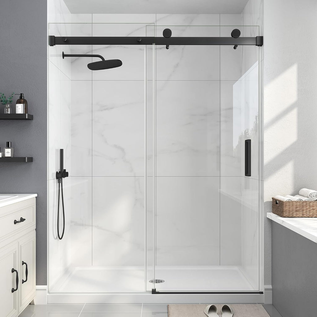 Frameless Shower Door, 55-60" W x 76" H Sliding Glass Shower Door
