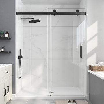 Frameless Shower Door, 55-60" W x 76" H Sliding Glass Shower Door