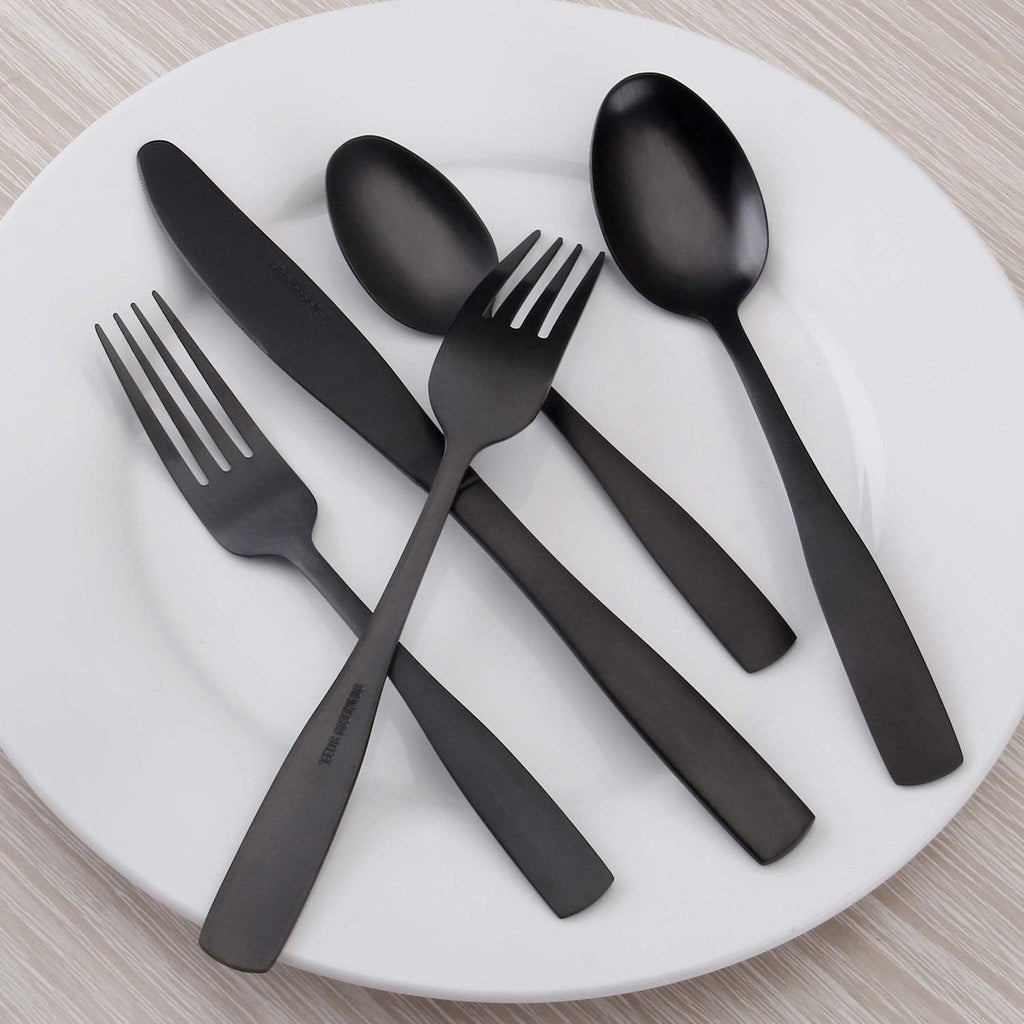 Matte Black Silverware Set, Satin Finish 40-Piece Stainless Steel Flatware set, Tableware Cutlery Set Service for 8