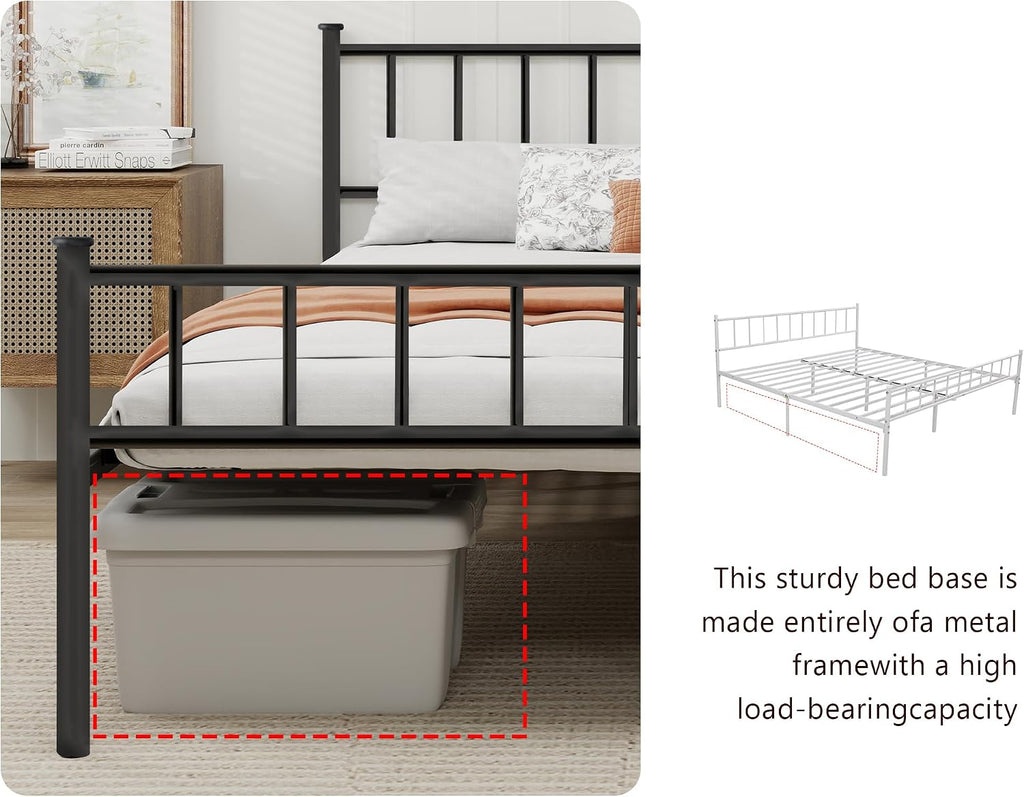 Metal Platform Full Bed Frame with Headboard Sturdy Steel Slats Support No Box Spring Needed Easy Assembly Black