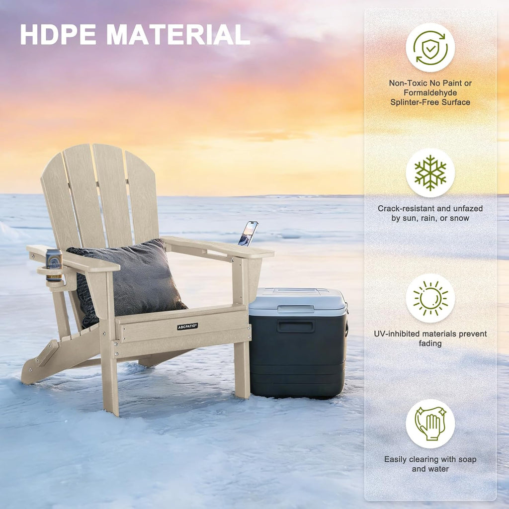 Adirondack Chair HDPE Cup Holders Heavy Duty Patio Woodgrain Sand