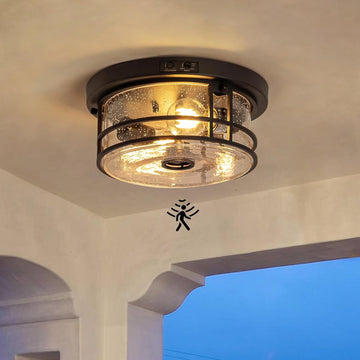 Outdoor Ceiling Light with Motion Sensor Flush Mount Round Porch Light