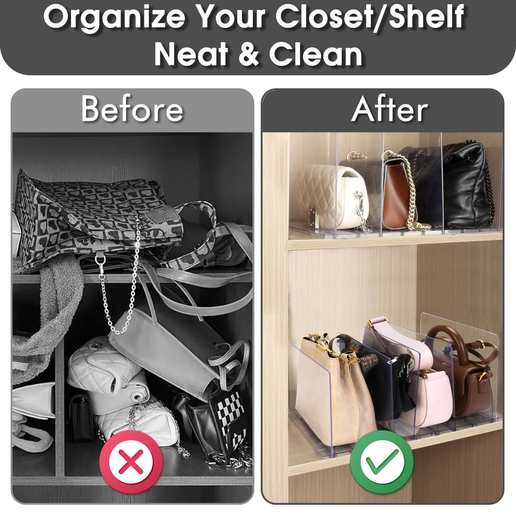 Purse Organizer for Closet, Clear Acrylic Handbag Storage Organizer, Adjustable Shelf Divider for Closet