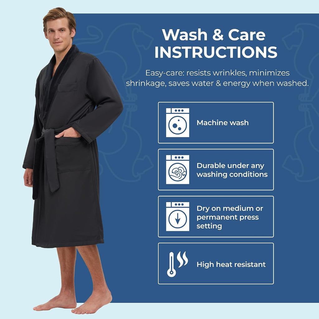 Unisex Plush Lined Microfiber Bath Robe | Soft Shell with Polyester Lining, Resort-Grade Hotel & Spa Robe with Pocket