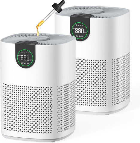 2 Pack Air Purifiers for Home, Air Purifiers for Bedroom Large Room up to 1200 sq.ft with H13 HEPA W