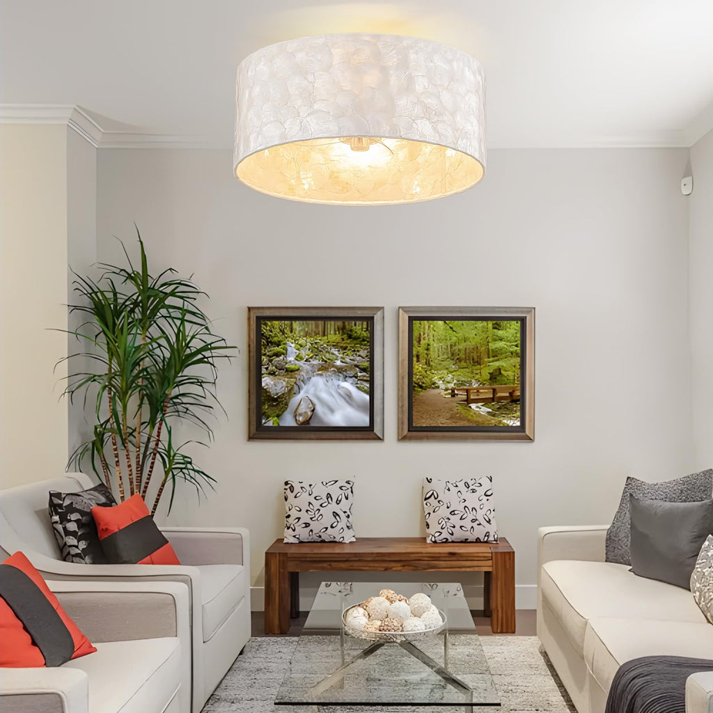 Boho Coastal Ceiling Fan with Light and Remote, Shell Shade