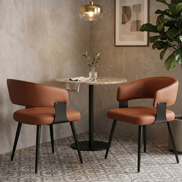 Dining Chairs Set of 2, Modern Upholstered PU Leather Kitchen & Dining Room Chairs with Curved Open Back Metal Legs