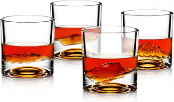 Fathers Day Whiskey Glasses for Dad, American Peaks Set of 4, Thick Heavy Crystal 3D Mountain Bourbon & Cocktail