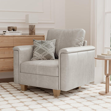 Modular Leather Accent Chair with Storage, Plush-Top Armrest, Greige