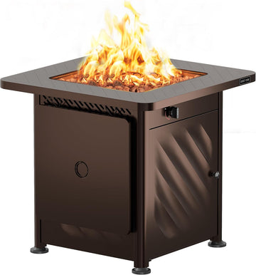 28” Outdoor Propane Fire Pit Table | 52,000 BTU Gas Fire Pit for 2-4 People with Space-Saving Hock Lid