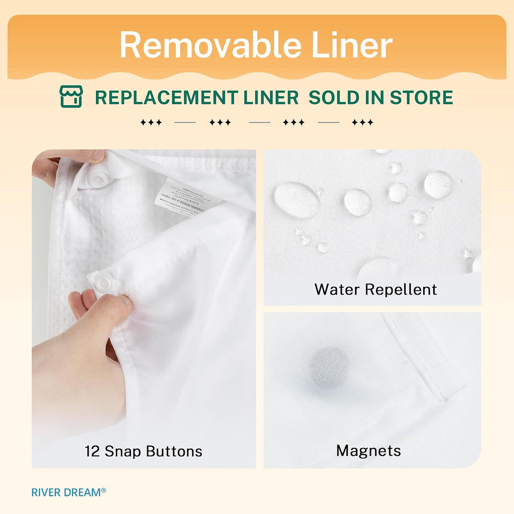 Heavyweight Waffle No Hook Shower Curtain with Liner,White,71x74 | Dotted Waffle,Snap-in Liner,Heavy