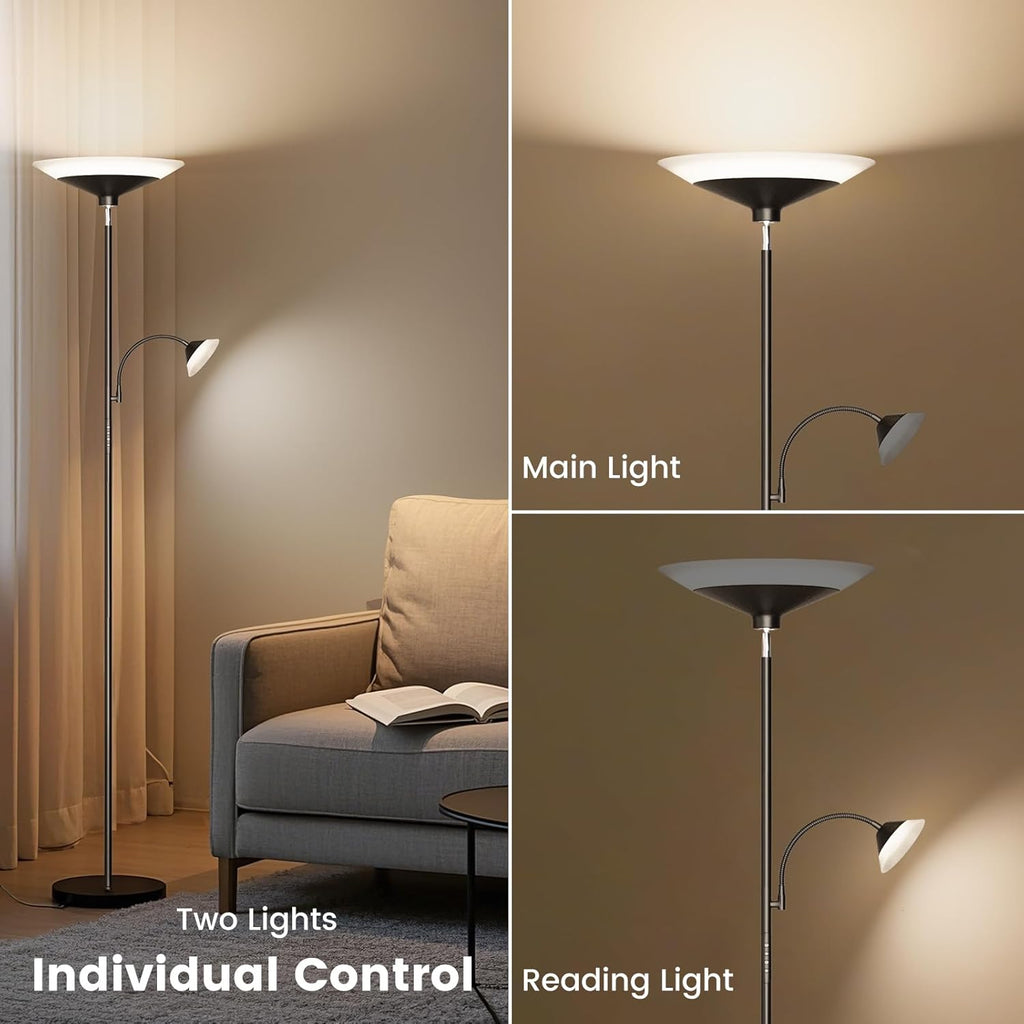2-in-1 Torchiere Floor Lamp, Dimmable Standing Lamp with Remote&Button Control