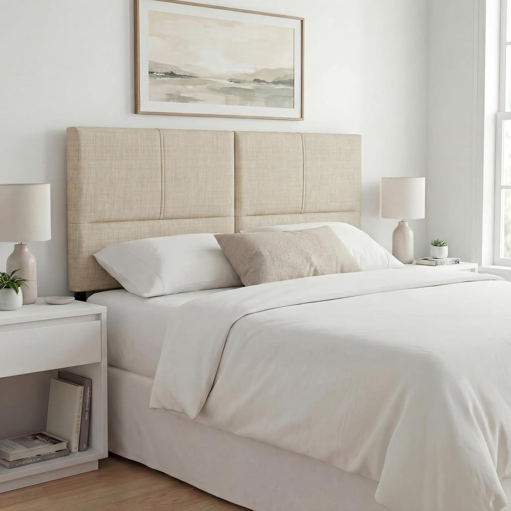 Upholstered Headboards Queen/Full Linen Panels with Durable Metal Legs Adjustable Height Bed headboard Oatmeal