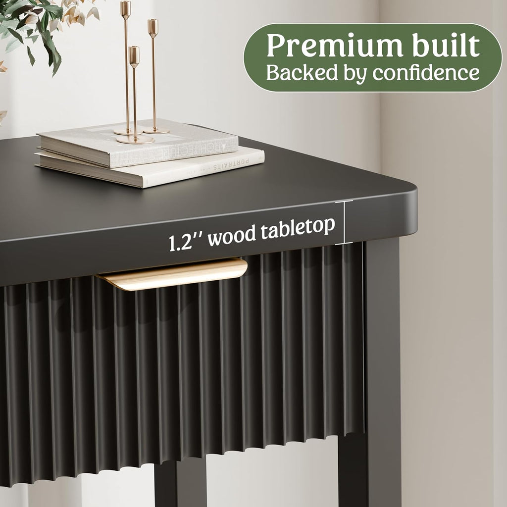 Fluted Console Table, 51 Inch Entryway Table with 3 Drawers | Scandi farmhouse look with quiet full-extension slides